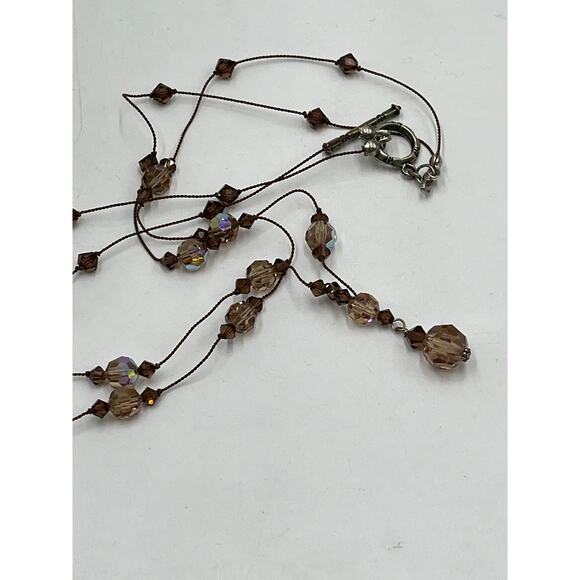 Sterling Silver Toggle Double Strand Smoky Quartz Crystal Necklace 11.83g - Picture 6 of 10